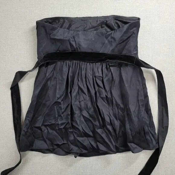 Banana Republic Womens Top Sz 8 Black Silk Strapless Ruched Velvet Sash Babydoll - Picture 5 of 12